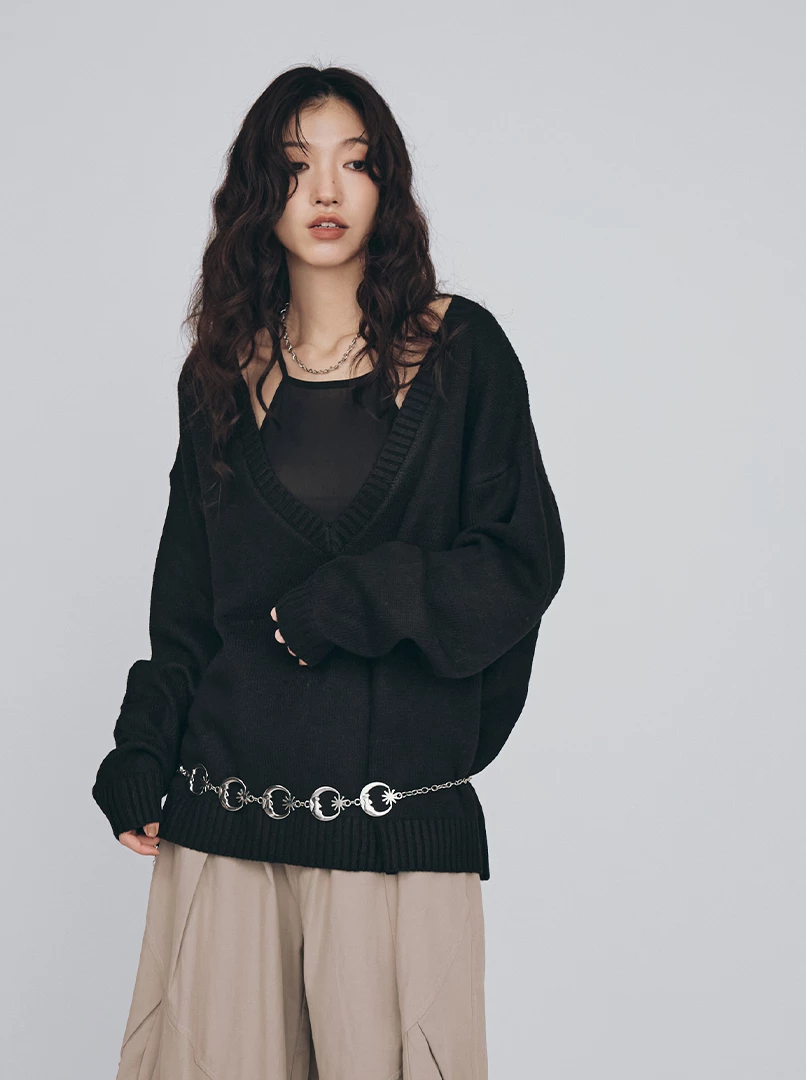 寬鬆短版兩件套毛衣