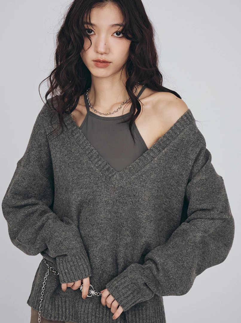 寬鬆短版兩件套毛衣