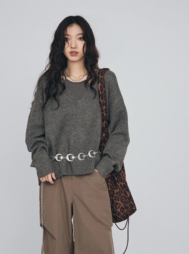 寬鬆短版兩件套毛衣