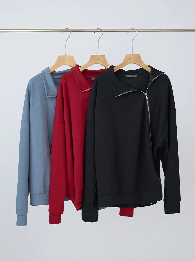 斜拉鍊設計疊穿大學T