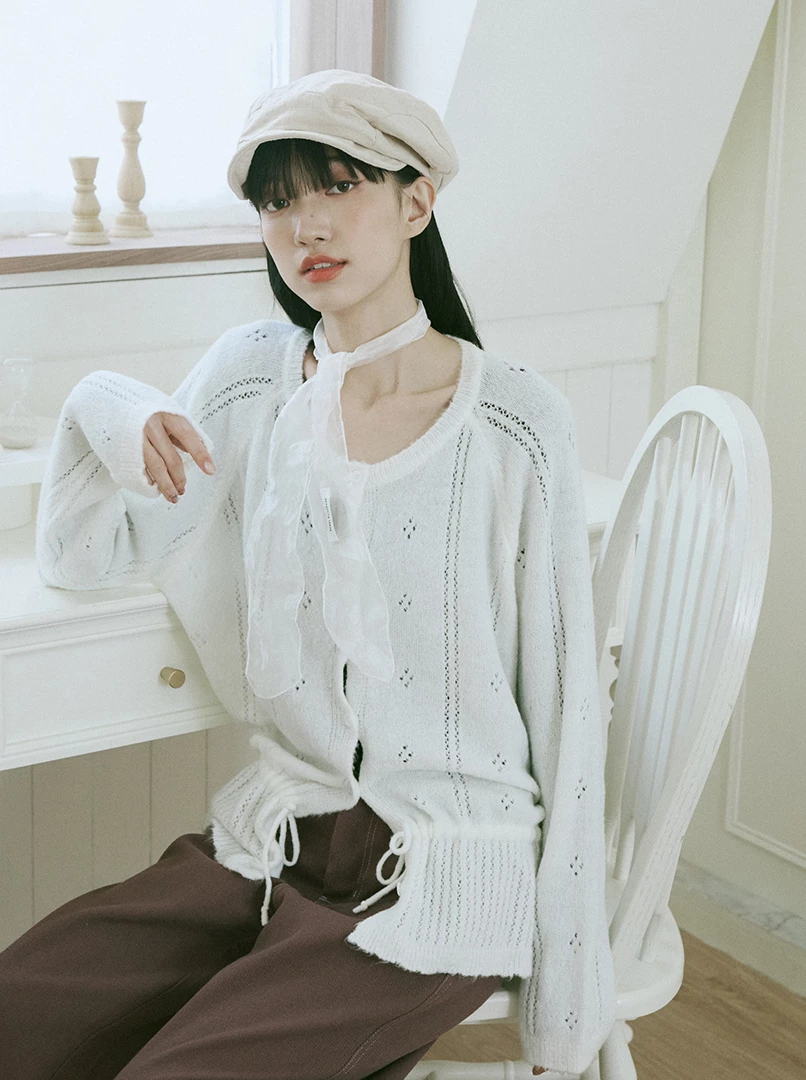 氣質鉤花鏤空抽繩上衣