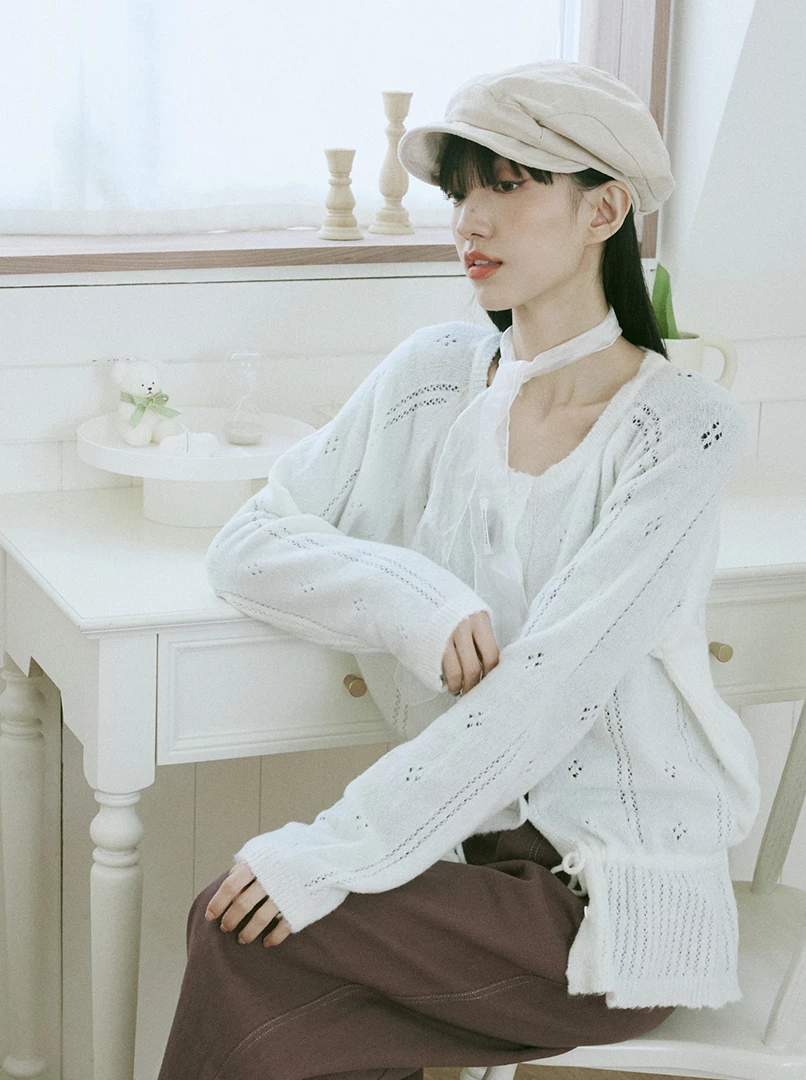 氣質鉤花鏤空抽繩上衣