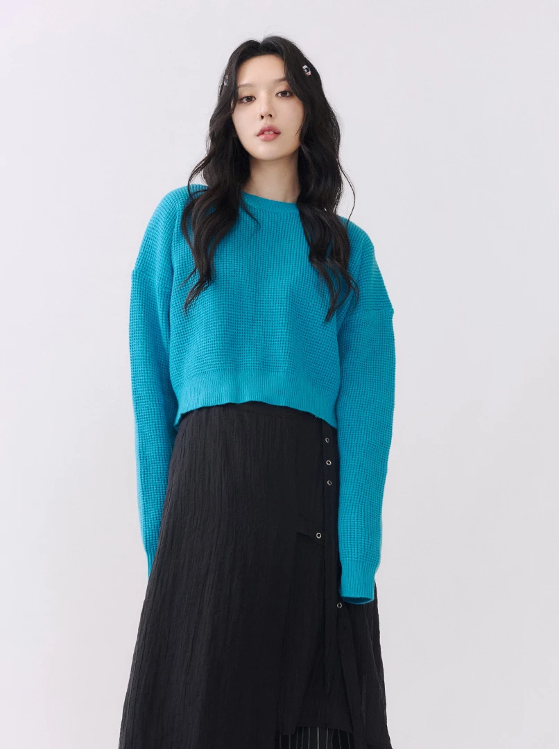 華夫格經典圓領針織毛衣