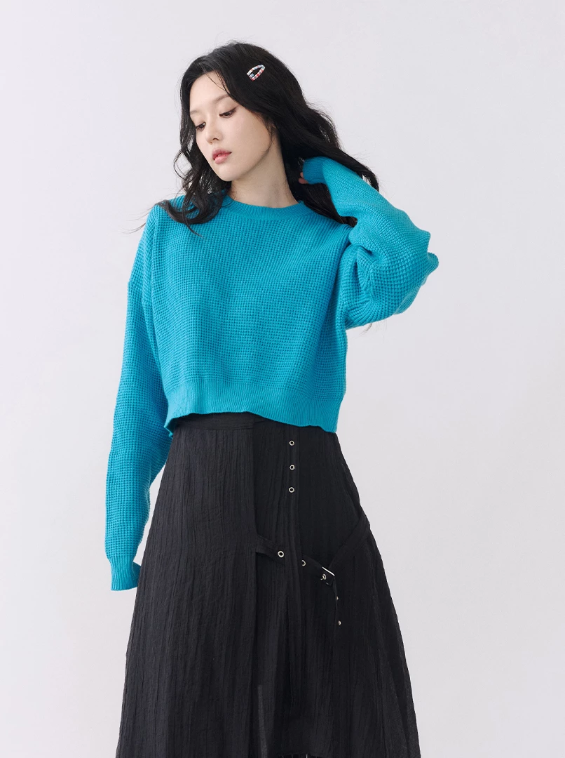 華夫格經典圓領針織毛衣