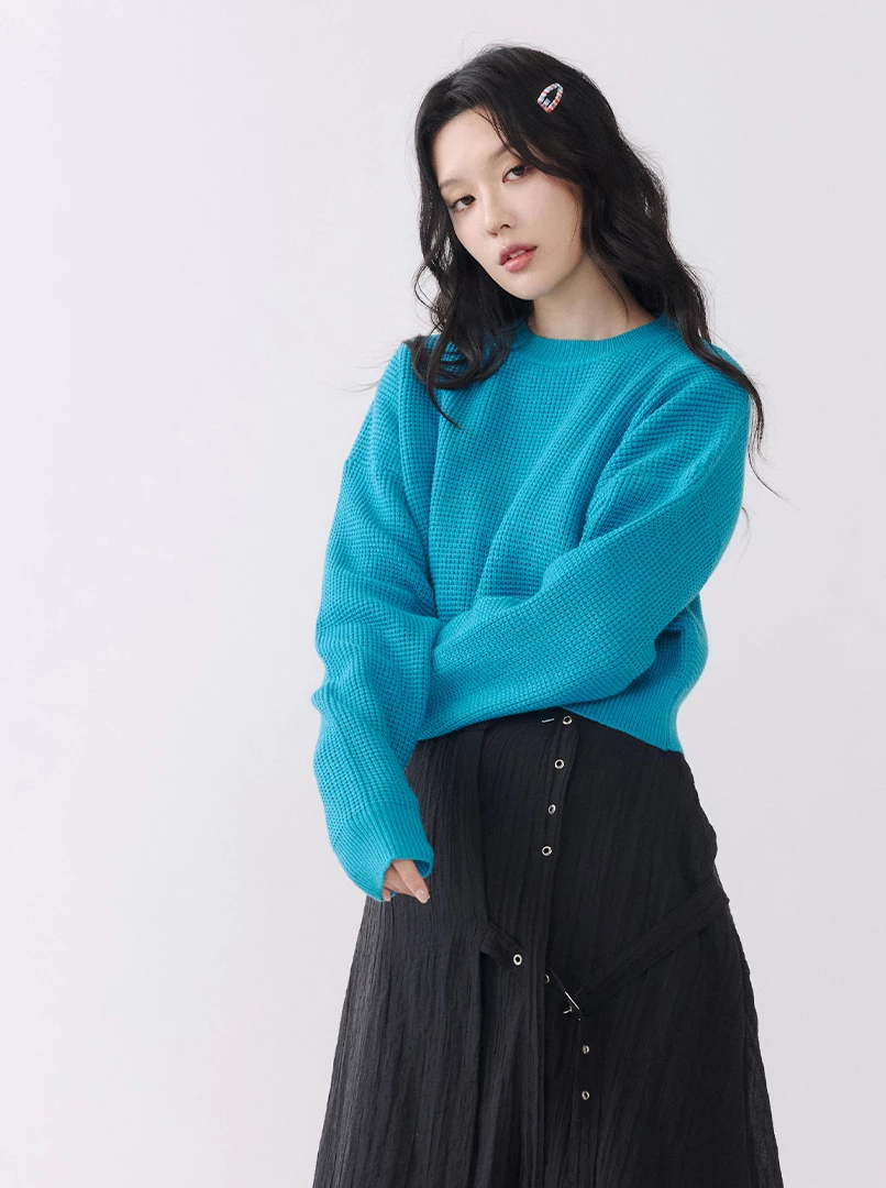 華夫格經典圓領針織毛衣