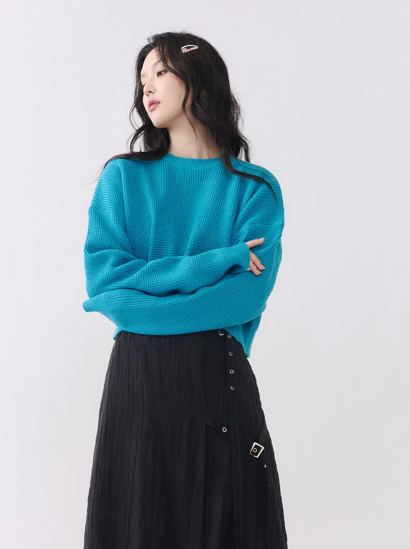 華夫格經典圓領針織毛衣