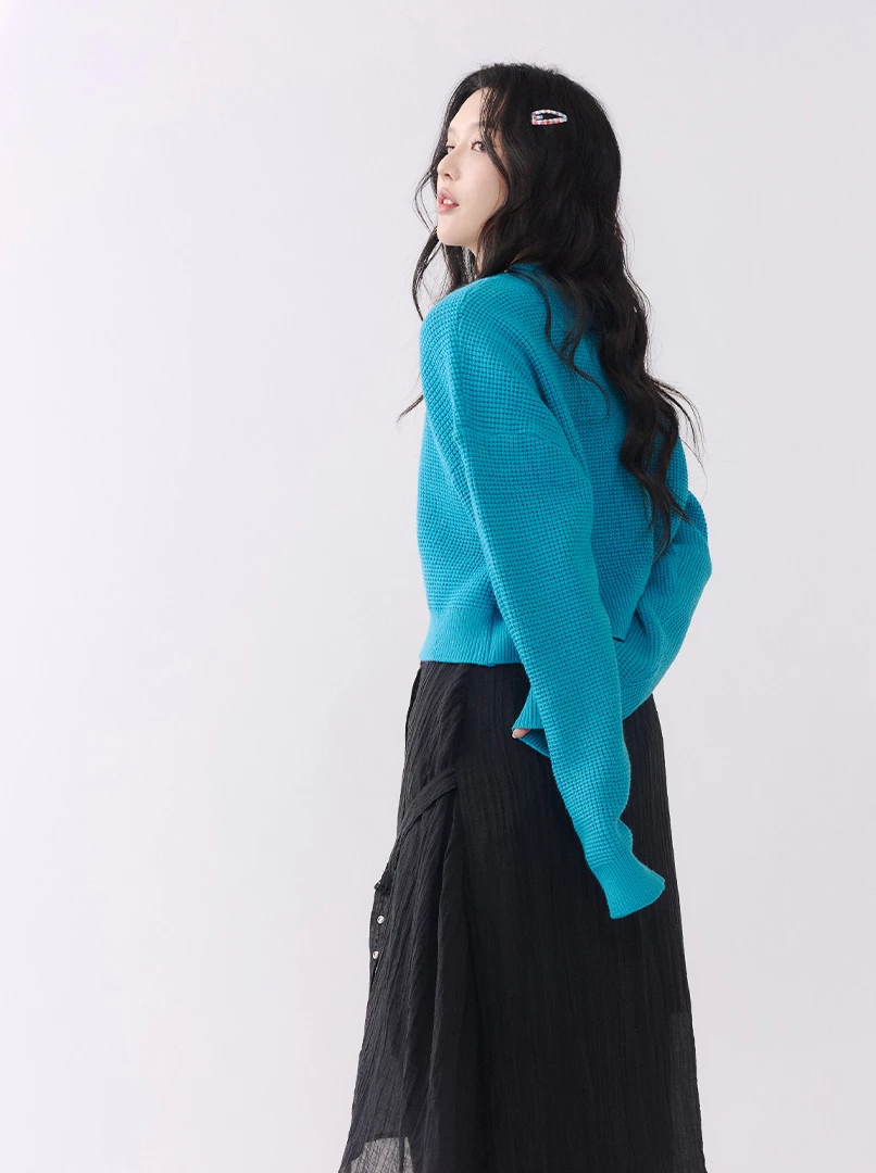 華夫格經典圓領針織毛衣