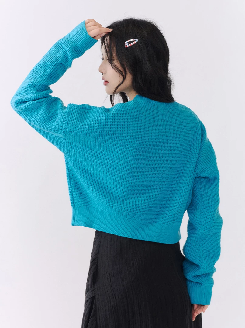 華夫格經典圓領針織毛衣