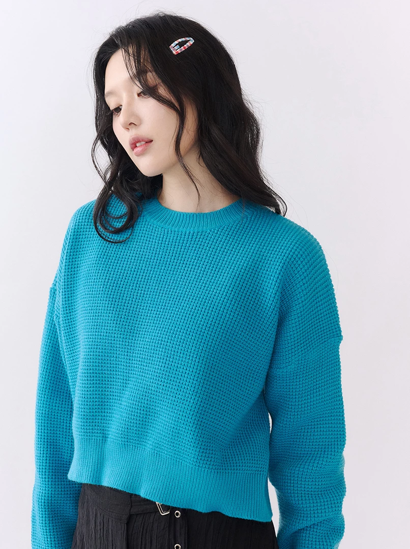華夫格經典圓領針織毛衣