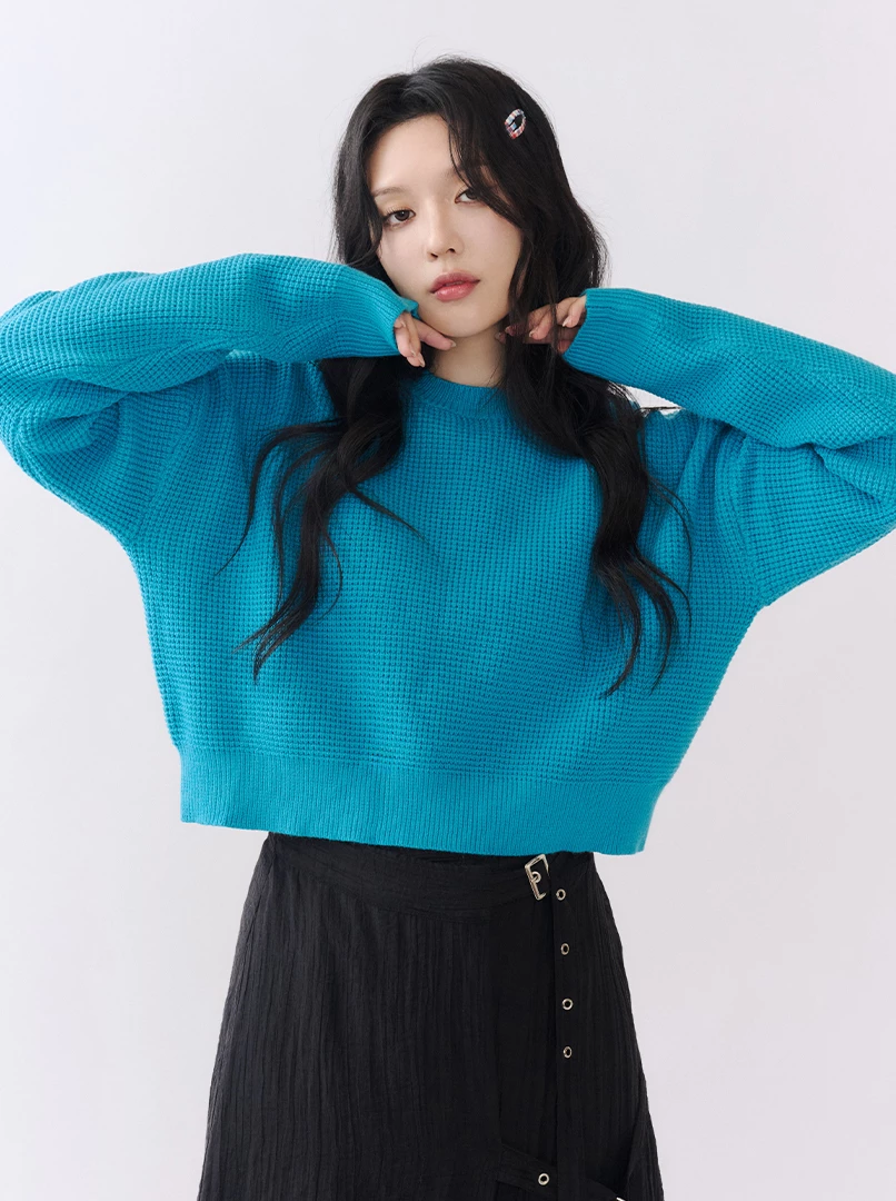 華夫格經典圓領針織毛衣