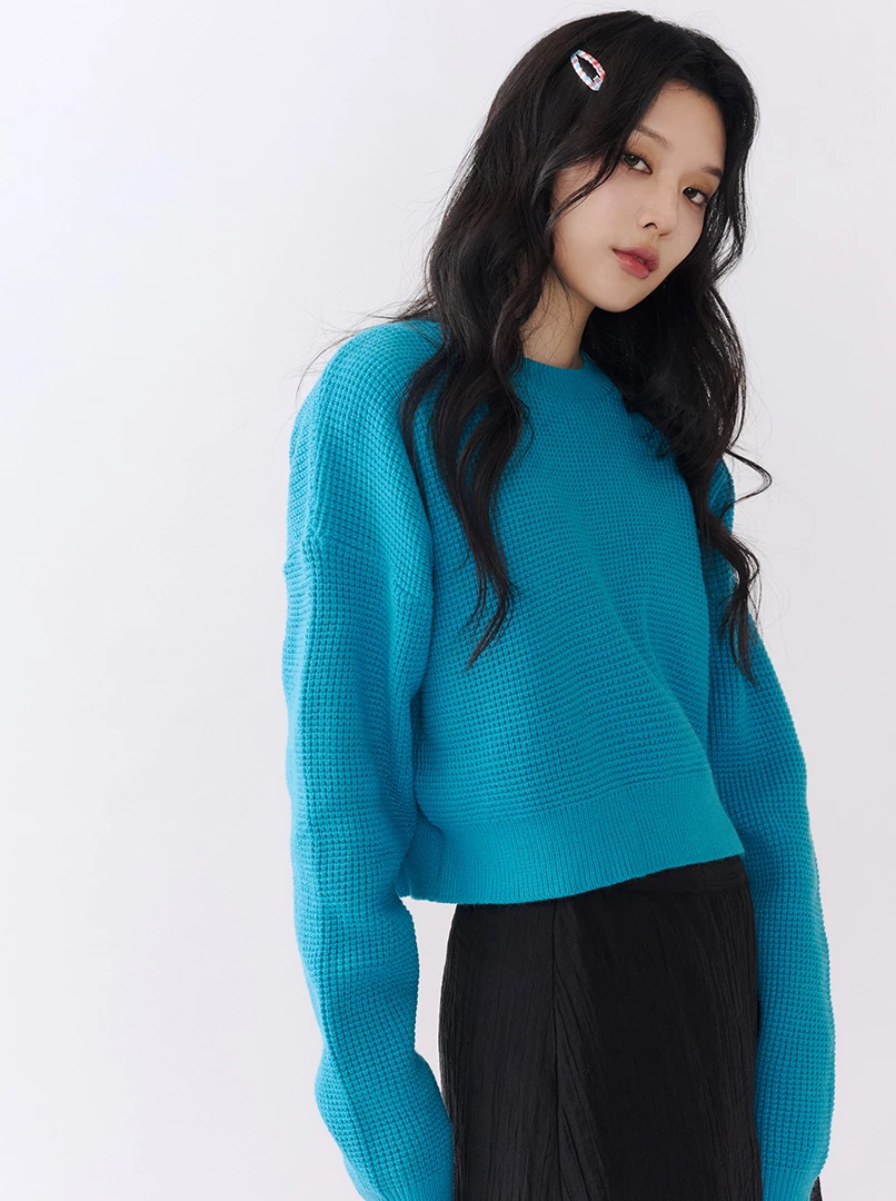 華夫格經典圓領針織毛衣