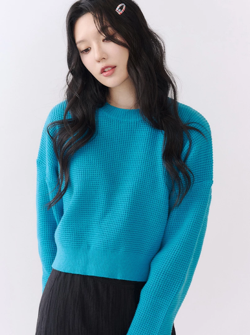 華夫格經典圓領針織毛衣