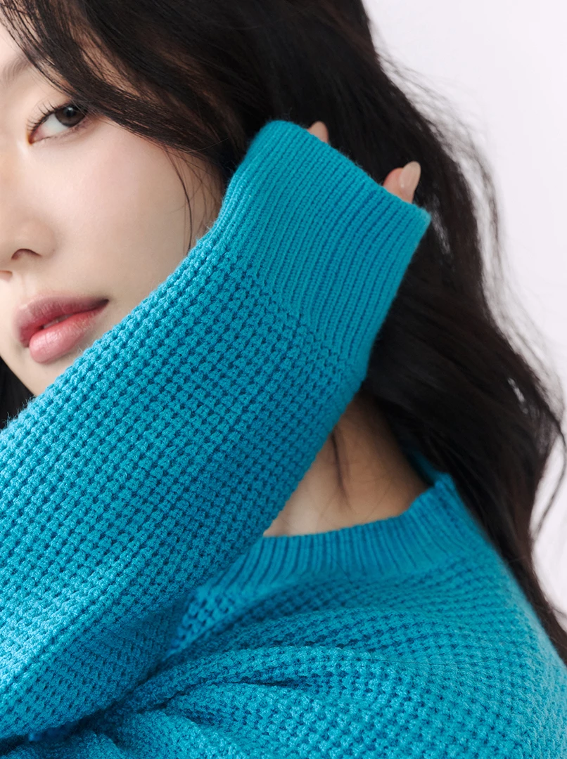 華夫格經典圓領針織毛衣