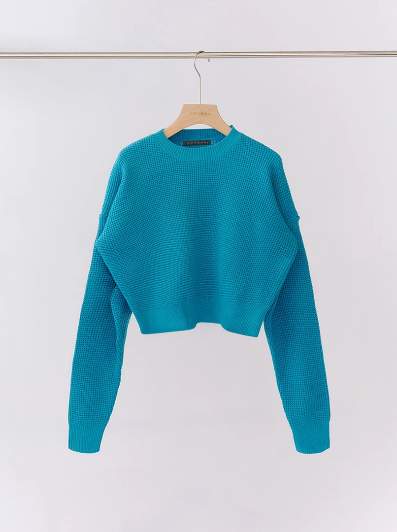 華夫格經典圓領針織毛衣