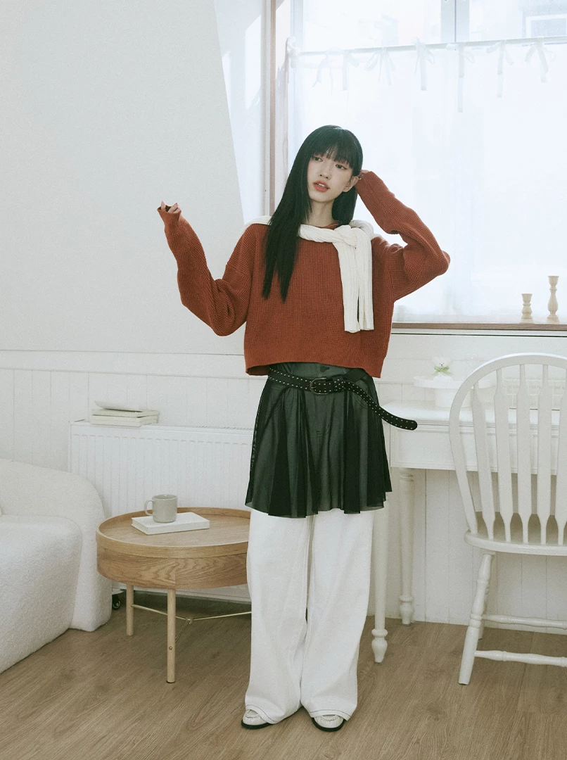 華夫格經典圓領針織毛衣