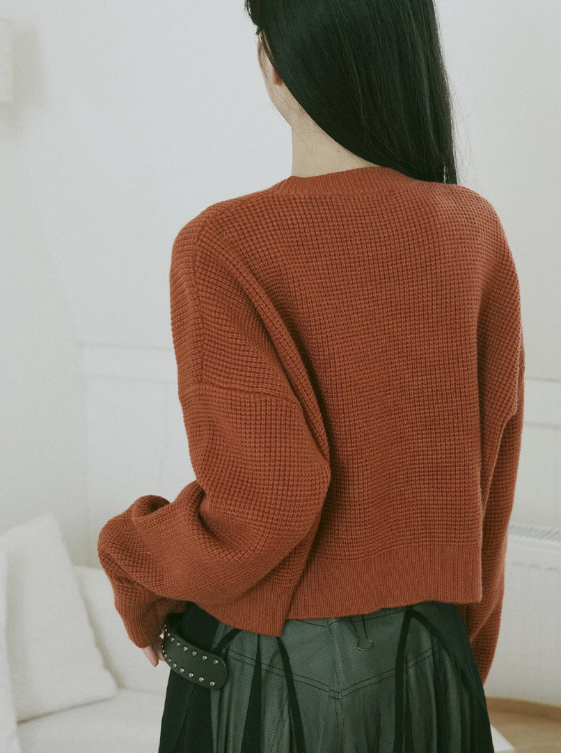 華夫格經典圓領針織毛衣