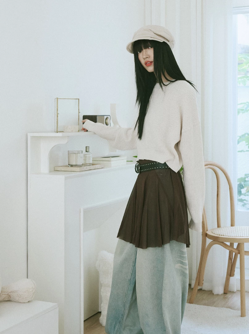 華夫格經典圓領針織毛衣