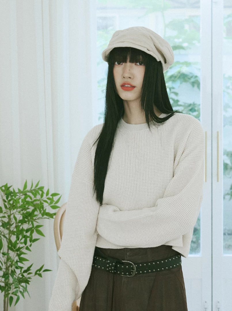 華夫格經典圓領針織毛衣