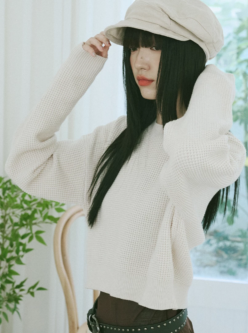 華夫格經典圓領針織毛衣