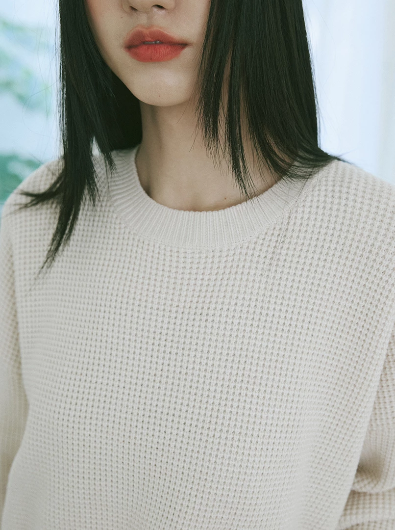 華夫格經典圓領針織毛衣