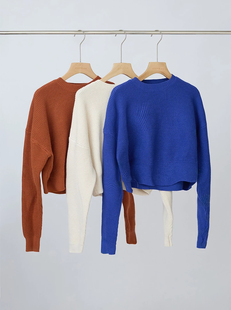 華夫格經典圓領針織毛衣