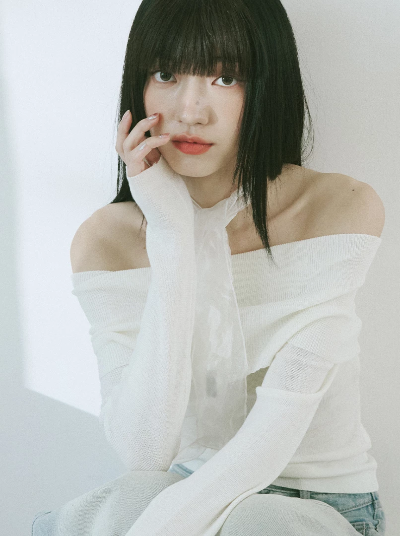 一字露肩針織長袖上衣