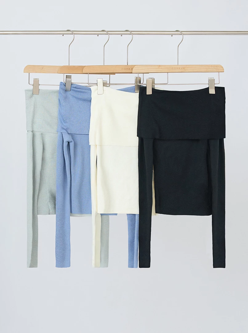 一字露肩針織長袖上衣