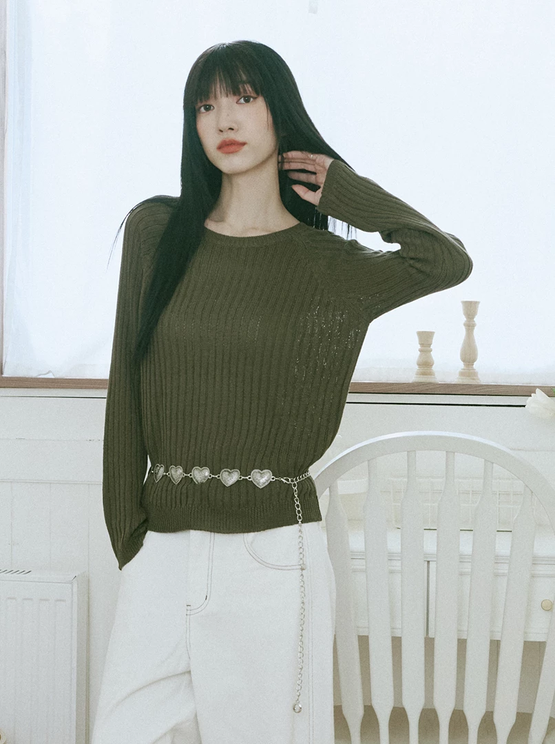 圓領坑條針織上衣