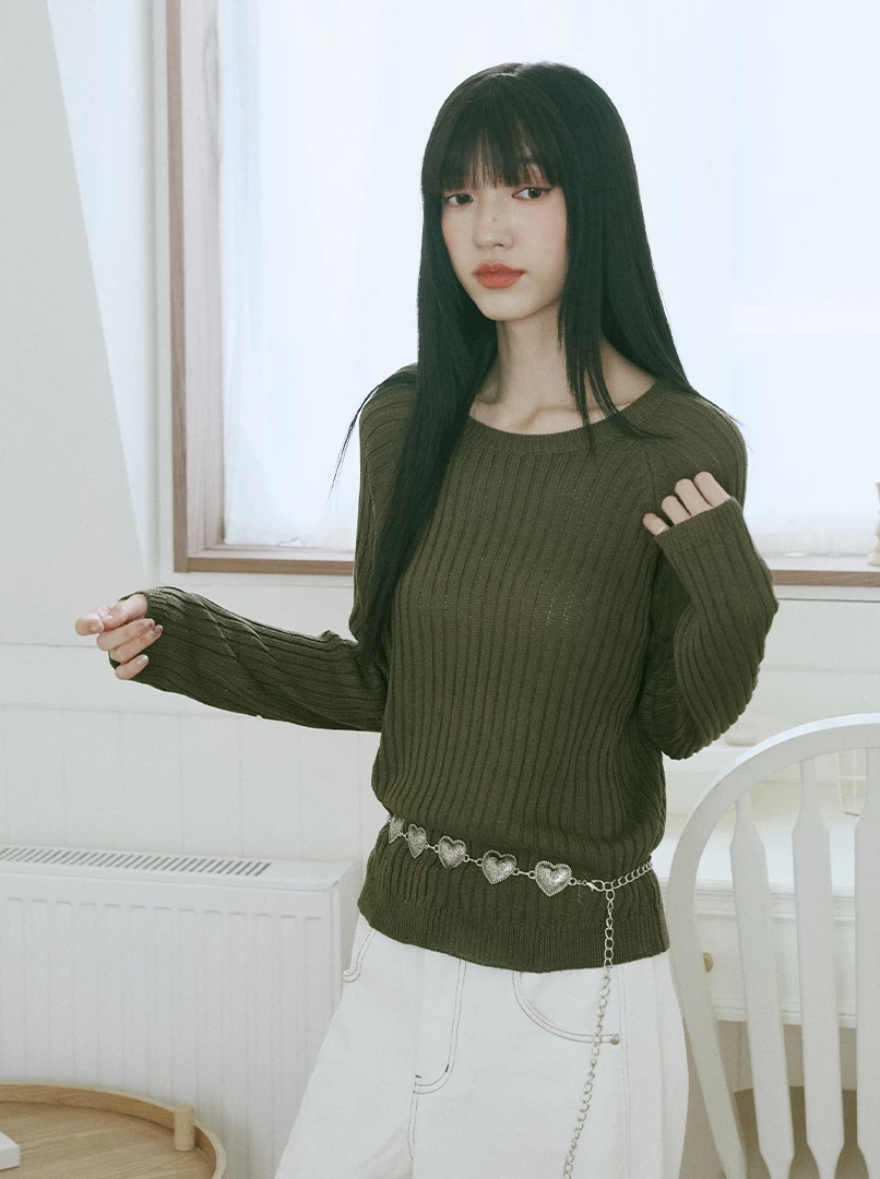 圓領坑條針織上衣